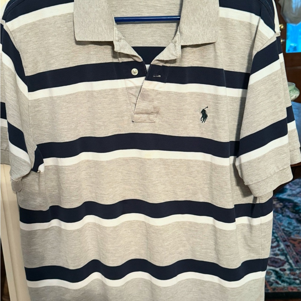 Polo by Ralph Lauren Men's Striped Polo Shirt - Gray and Navy